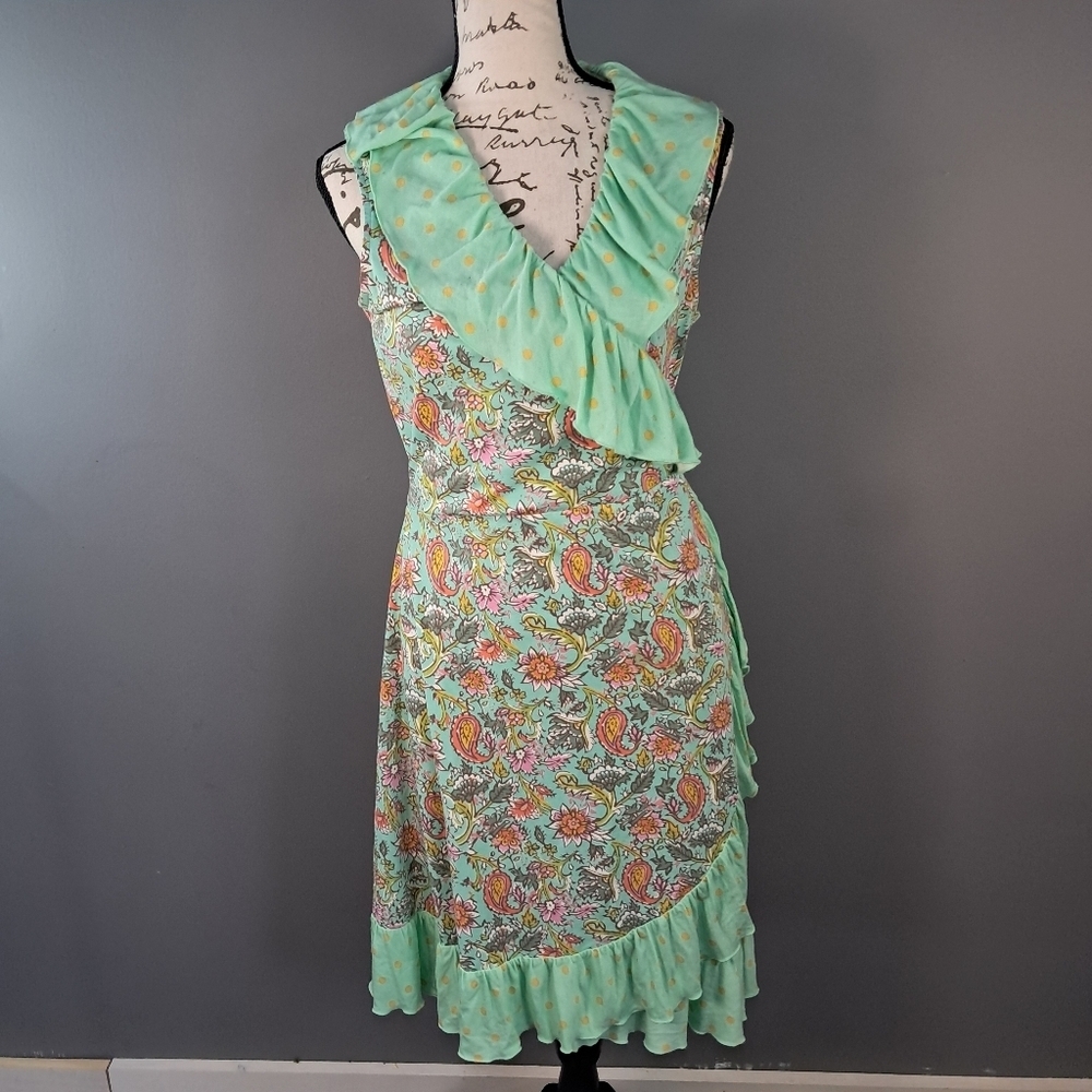 Matilda Jane Size Small Women's Wrapped In Sunshine Green Floral Wrap Dress
